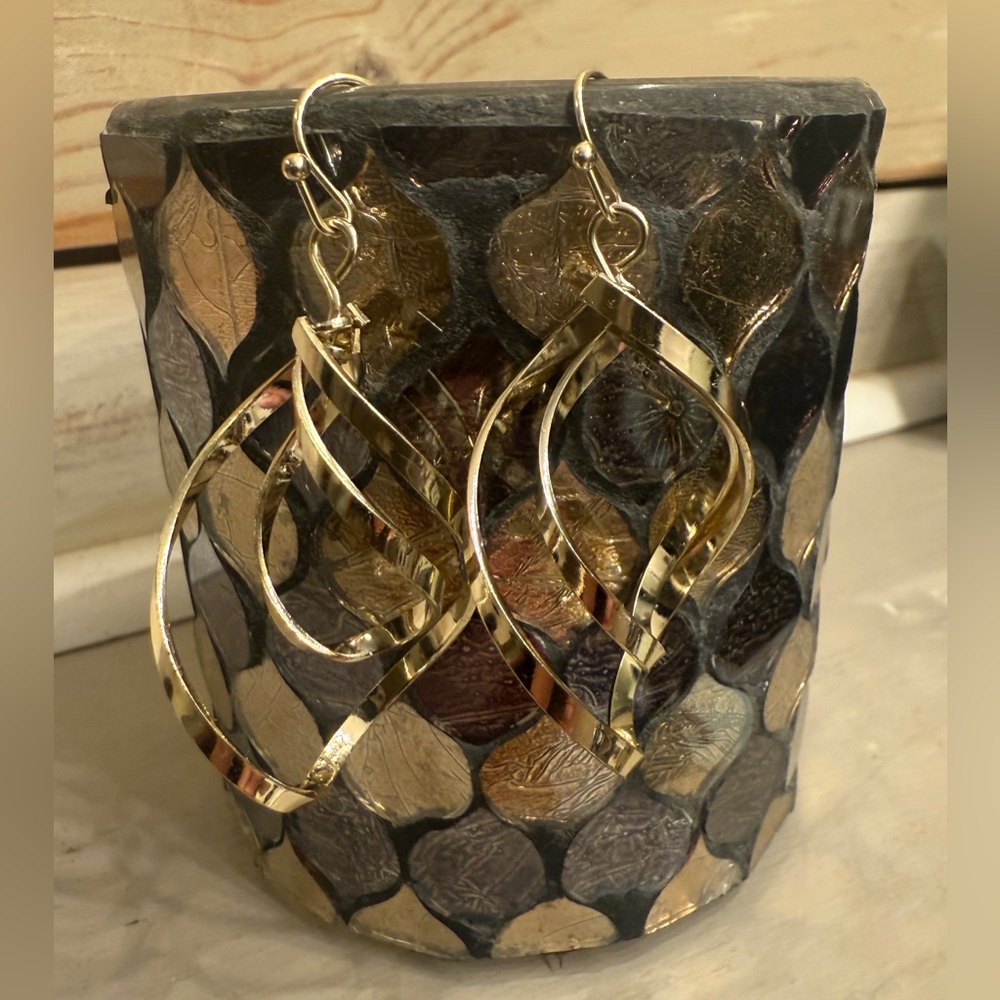 Gold-Tone Double Twist Drop Earrings - Picture 7 of 8